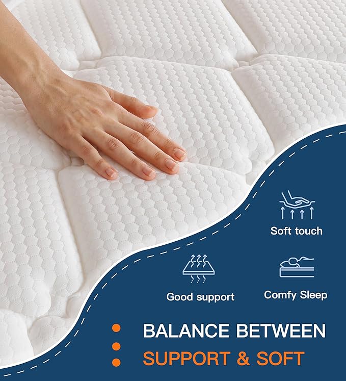 Full Size Mattress,10 Inch Hybrid Full Mattress in a Box with Memory Foam & Individual Pocket Spring for Edge Support,Pressure Relief,Medium Firm.
