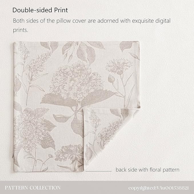 Foindtower Set of 2 Linen Floral Vintage Throw Pillow Covers Neutral Accent Decorative Cushion Covers Farmhouse Boho Home Decor for Sofa Chair Couch Bedroom Living Room Outdoor,22×22 Inch,Tan Beige