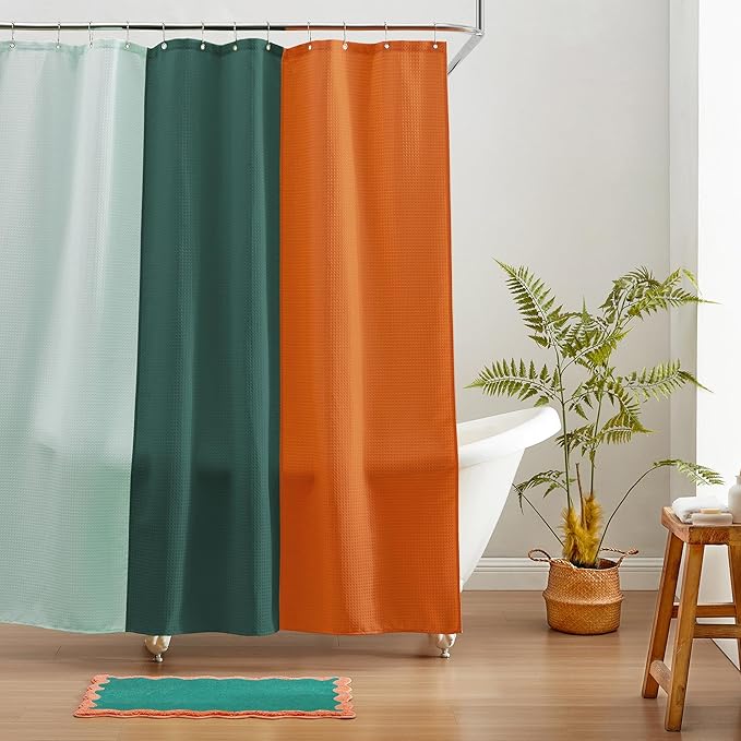MONDAY MOOSE Bath Mat with Scalloped Wavy Ripple Design, Microfiber Absorbent Non Slip Tufted Rug for Floor, Shower or Kitchen (16x24 inch, Teal Peach)