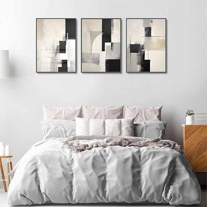 3Pcs Neutral Abstract Canvas Wall Art Pictures Modern Minimalist Posters Prints Beige Black Simple Wall Decoration for Living Room Bedroom Bathroom Office 16x24in Unframed