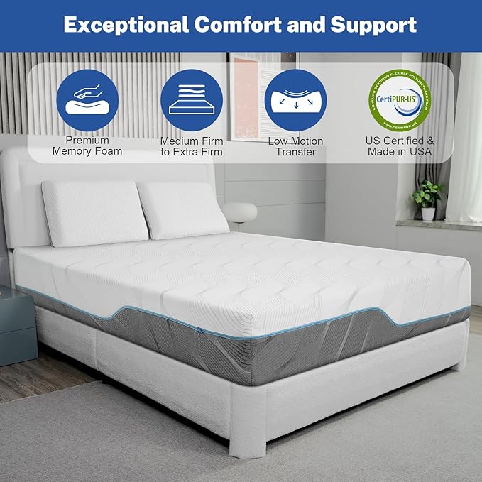 WEUP Extra Firm King Memory Foam Mattress, 10 Inch Medium - Extra Firm Dual Side Flippable Mattress for Back Pain, Made in USA, CertiPUR-US Certified, 80" x76"