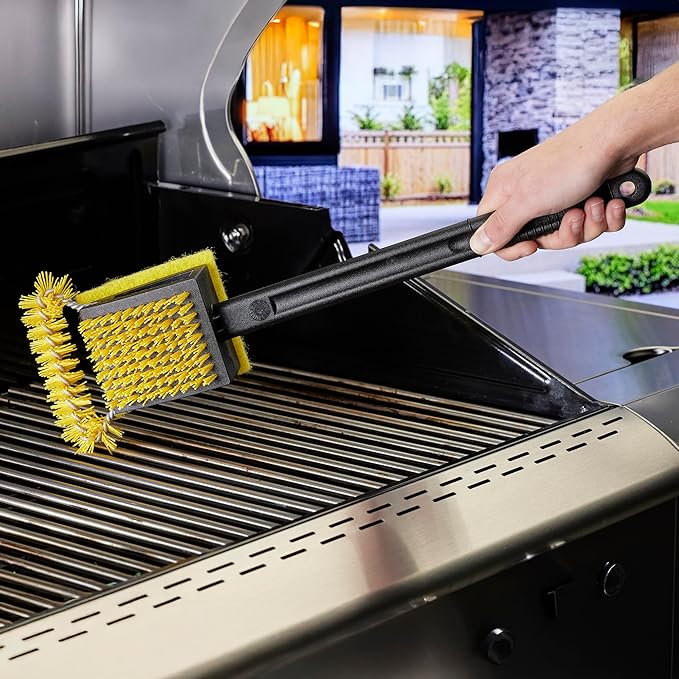 Mr. Bar-B-Q XL Triple Action Grill Brush and All in One Grill Cleaner Powered by Scrub Daddy