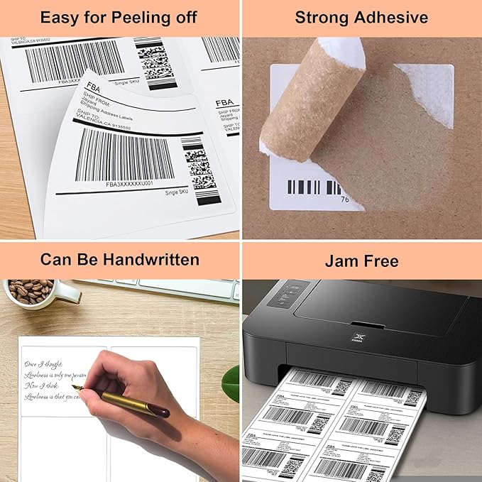 30 UP 6000 Stickers 200 Sheets 1" x 2-5/8" Shipping Return Address Labels for Laser Inkjet Printer, White Blank Mailing Labels