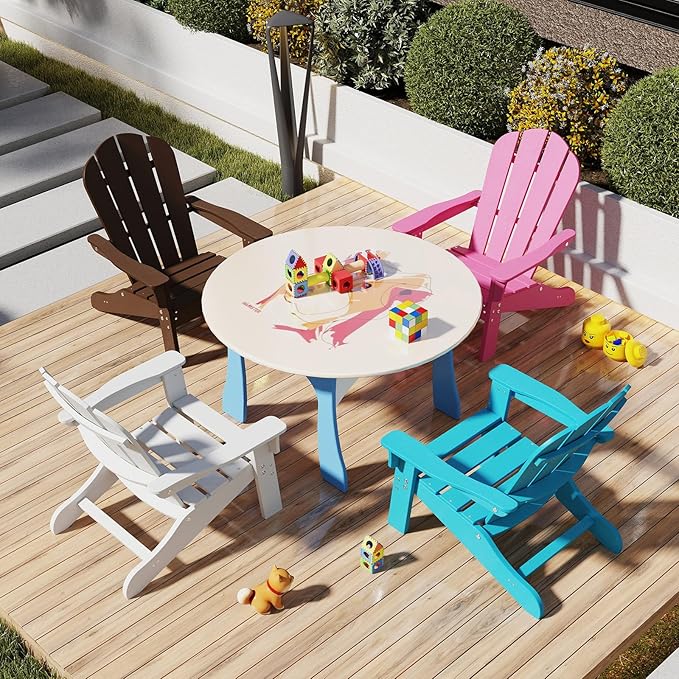 Giantex HDPE Kids Adirondack Chair - All-Weather Lawn Toddler Chair with Ergonomic Design, Children’s Outdoor Chair for Toddlers Ages 3-8, Kid’s Patio Furniture for Deck, Garden (1, Turquoise)