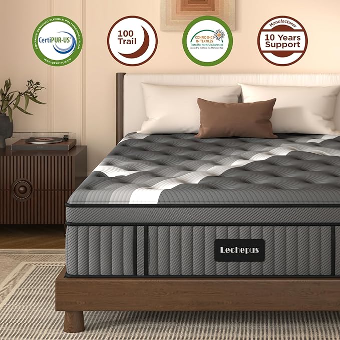 California King Mattress,Lechepus 14Inch Soft Memory Foam Hybrid Mattress in Box,Plush Cal King Size Mattress with Pocket Coil for Back Pain Relief,Motion Isolation