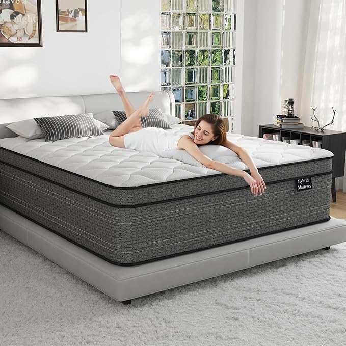 King Size Mattress, 14 Inch Medium Firm Hybrid King Bed Mattress in a Box, with Gel Memory Foam & Zoned Pocket Springs for Pressure Relief, Quiet Sleep, CertiPUR-US