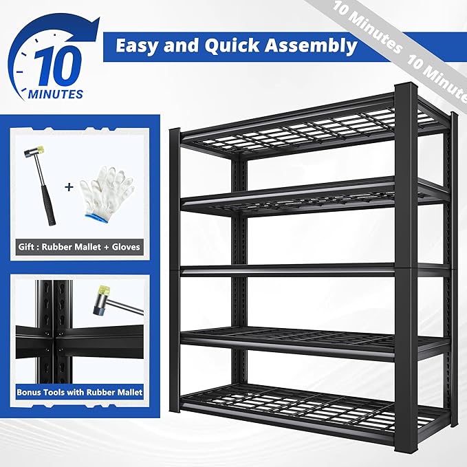 REIBII 3010LBS Storage Shelves 72" H Garage Shelving Heavy Duty Metal Shelving 5 Tier Adjustable Metal Shelves for Storage for Pantry Kitchen Basement 72" H x 35.5" W x 16" D, 3 Pack
