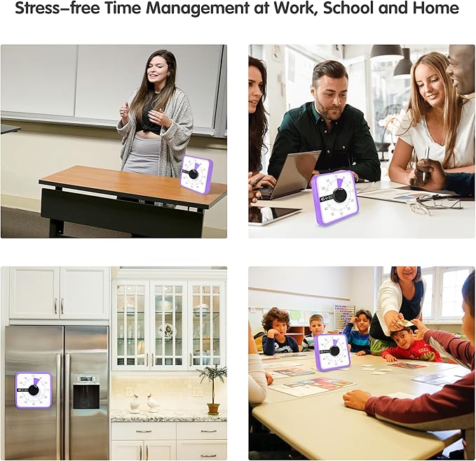 TWENTY5 SEVEN Countdown Timer 7.5 inch; 60 Minute 1 Hour Visual Timer – Classroom Teaching Tool Office Meeting, Mechanical Countdown Clock for Kids Exam Time Management Magnetic, Purple