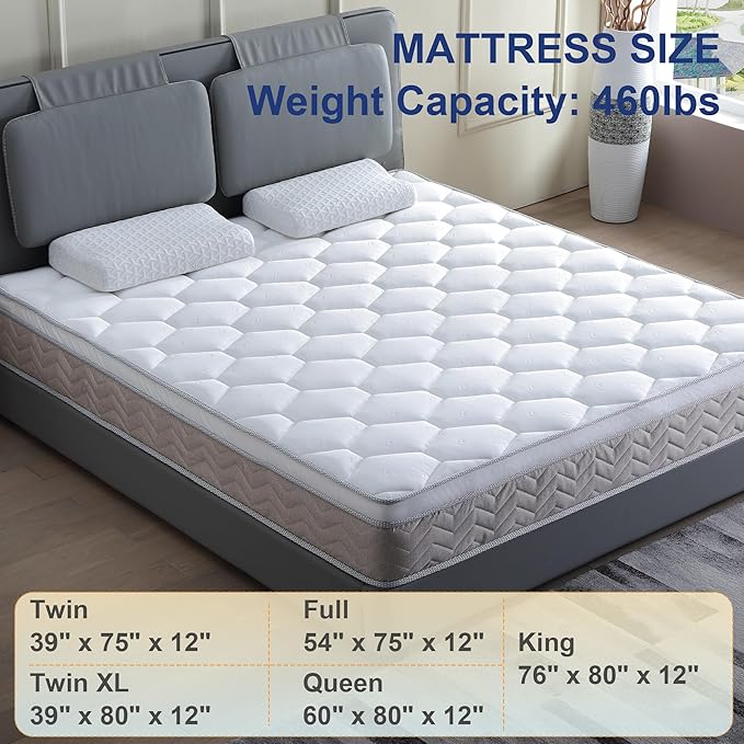 12 Inch Full Mattress Hybrid Innerspring and Plush Memory Mattress in a Box,Medium Soft Feel,Motion Isolation & Pressure Relief,Cooling Bed Mattress for Bed Frames,CertiPUR-US Certified (Twin)