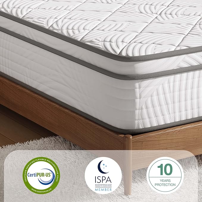 Novilla King Mattress, 10 inch Hybrid Mattress King Size for Back Pain Relief & Support, King Size Mattresses in a Box with Comfortable Foam & Individually Pocket Spring, Certipur-Us Certified