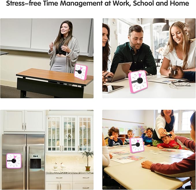 TWENTY5 SEVEN Countdown Timer 7.5 inch; 60 Minute 1 Hour Visual Timer – Classroom Teaching Tool Office Meeting, Mechanical Countdown Clock for Kids Exam Time Management Magnetic, Pink