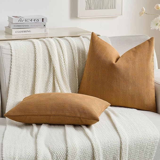 FUTEI Bronze Chenille Decorative Throw Pillow Covers 18x18 Inch Set of 2,Soft Cozy Striped Geometric Patterns Cushion Case,Modern Home Decor for Couch Bed Living Room