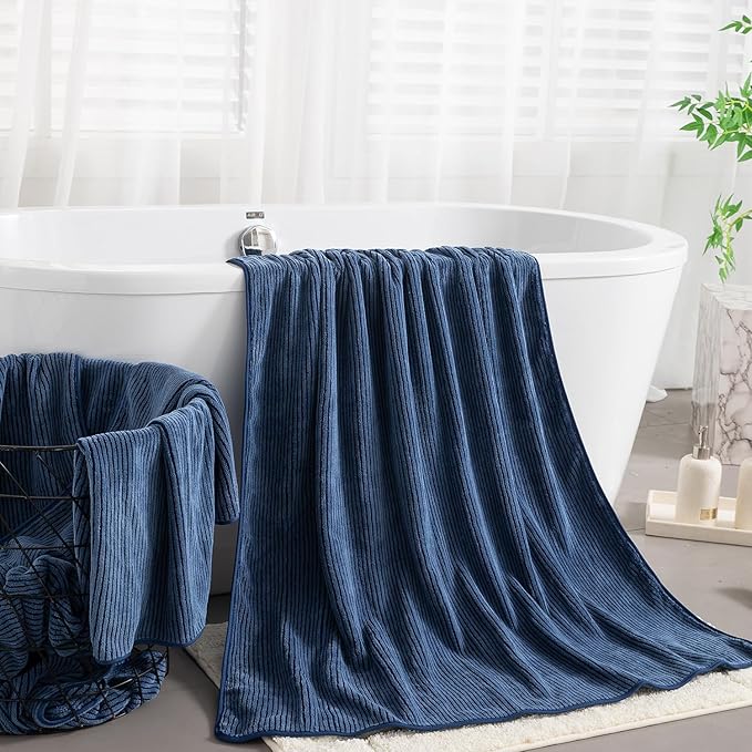4 Piece Bath Towel Set 35"x70"Oversized Bath Towel for Bathroom Ultra Soft Fluffy Extra Large Bath Sheet Luxury Premium Bathroom Towel Highly Absorbent Quick Dry Shower Towel for Hotel Spa,Navy Blue