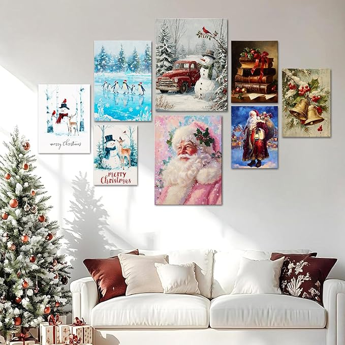 Vintage Santa Claus Delivers Gifts Canvas Wall Art - Rustic Framed Christmas Canvas Prints for Living Room, Cozy Winter Wall Decor, Ideal Christmas Gifts & Festive Decorations