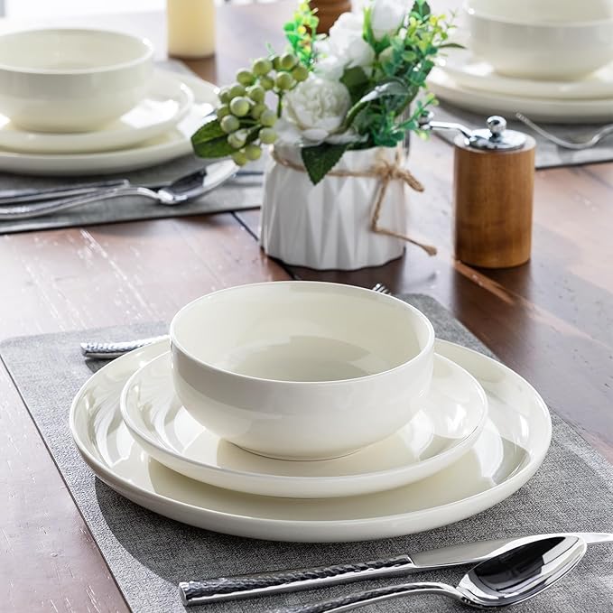 AmorArc Ceramic Dinnerware Sets of 4, Porcelain Plates and Bowls Sets, Scratch Resistant Dishes Set, Dishwasher & Microwave & Oven Safe Dishware Service for 4,12 pcs