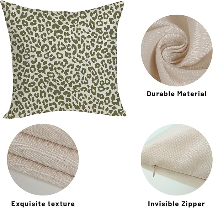 Leopard Print Pillow Covers 18x18 Pack of 2 Sage Green Animal Pattern Cheetah Decorative Throw Pillow Covers Outdoor Decor Boho Abstract Modern Pillowcase Farmhouse Cushion Case for Couch Sofa
