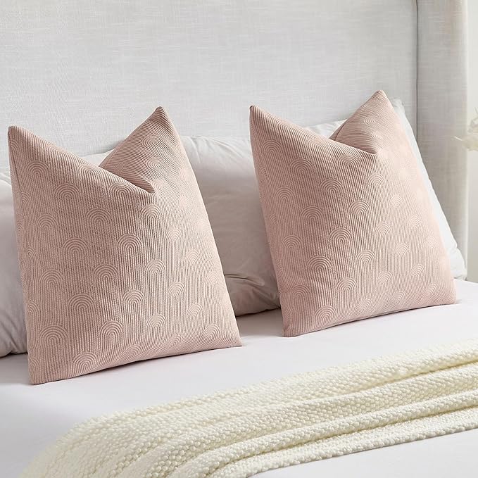 FUTEI Pink Chenille Decorative Throw Pillow Covers 22x22 Inch Set of 2,Soft Cozy Striped Geometric Patterns Cushion Case,Modern Home Decor for Couch Bed Living Room