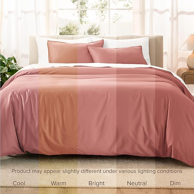 Bare Home 100% Organic Cotton Sateen Duvet Cover Set - Twin/Twin Extra Long - 400 Thread Count - Smooth Sateen Weave - Warm & Luxurious - Duvet Cover (Twin/Twin XL, Dusty Rose)