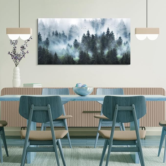 Lapremoly Large Size Canvas Wall Art For Living Room Farmhouse Wall Decor For Bedroom Fashion Wall Poster Fog forest Scenery Pictures Artwork Office Decor Painting Modern Home Decorations 24"X48"
