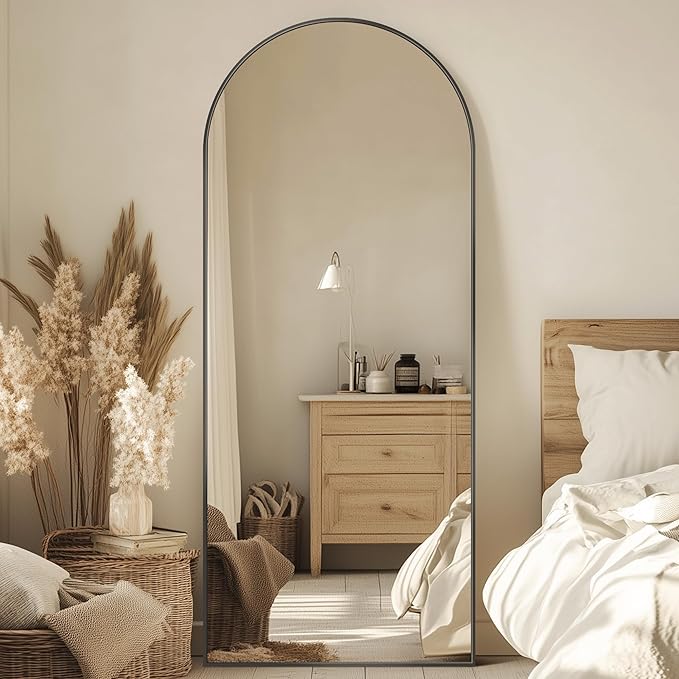 Full Length Mirror, 59"x18" Oversized Arched Mirror Large Standing Mirror, Tall Mirror Body Floor Mirror Wall Mirror Hanging Mirror for Bedroom Living Room Aluminum Frame,Black