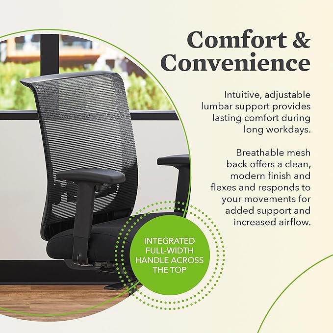 HON Convergence Ergonomic Office Chair, Breathable Back Support Mesh, Adjustable Arms, Computer Chair with Lumbar Support, Rolling Swivel Wheels, Comfortable Synchro-Tilt Recline, Fabric, Indigo