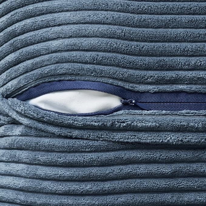 MIULEE Blue Corduroy Pillow Covers 16x16 Inch with Splicing Set of 2 Soft Boho Striped Pillow Covers Broadside Decorative Textured Summer Coastal Pillowcases for Couch Cushion Bed Livingroom