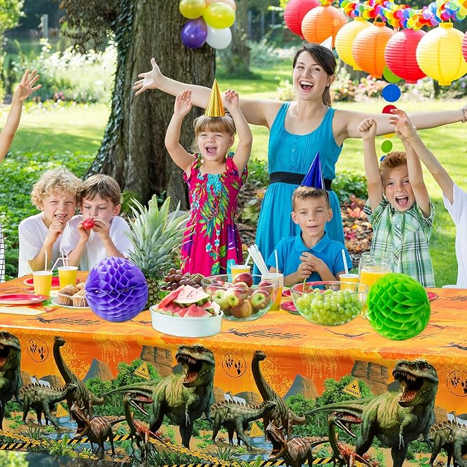 Tiamon 3 Pcs Dinosaur Tablecloth Dinosaur Party Table Covers Plastic Tablecloth for Kids Adults Birthday Party Picnic Supplies 54 x 108 Inch (Yellow)