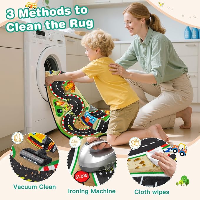 Kids Rug, Race Track Baby Play Mats, 3x5 Ft Kids Rug for Playroom,Extra Thick (0.4in) Realistic 3D Cascading Surround Route, Great for Playing with Cars and Toys, Non-Slip Car Carpet