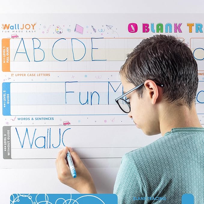 Large Handwriting Practice Dry Erase Board – 2 Pack Alphabet Tracing & Blank Lined Whiteboard, Adhesive-Free Transparent Writing Sheets for Wall, Sticks to Any Smooth Surface, for Home, School