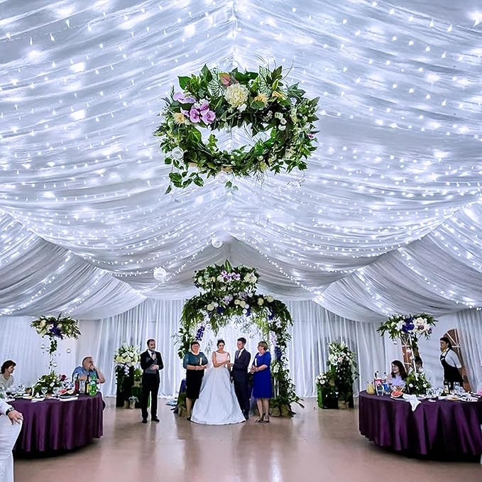 JMEXSUSS 500 LED White Christmas Lights, 8 Modes 163ft Waterproof Christmas Light Outdoor Plug in with Remote Control, Clear Wire String Lights for Tree Outside Yard Wedding Decorations