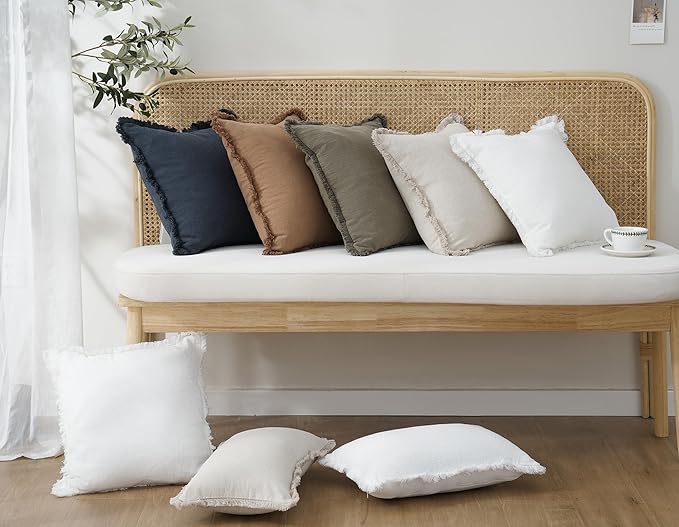 Foindtower Set of 2 Decorative Linen Fringe Throw Pillow Covers Cozy Boho Farmhouse Cushion Cover with Tassels Soft Accent Pillowcase for Couch Sofa Bed Living Room Home Decor, 22×22 Inch, Navy Blue