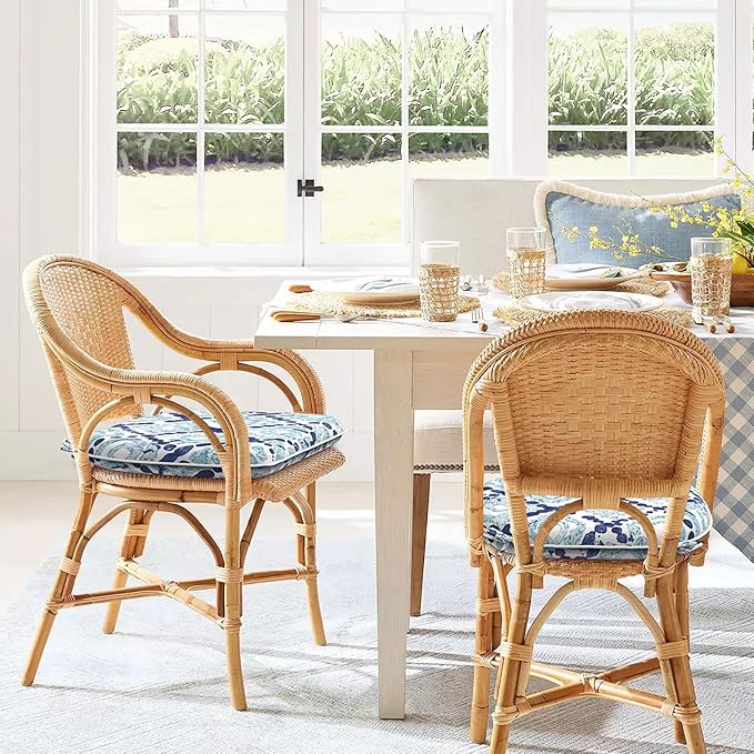 Set of 4 Outdoor Chair Cushions with Ties,Water Repellent Patio Chair Pads 17"x 16" for Outdoor Furniture,Round Corner Seat Cushions for Garden Yard Kitchen Boho Geometry Blue