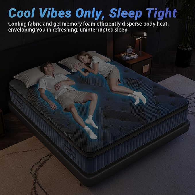 inight King Size Mattress, 12 Inch King Mattress in a Box, Durable Hybrid Mattresses with Gel Memory Foam & Pocket Springs, Medium Firm Feel, Pressure Relief, Cooling, Edge Support, Motion Isolation