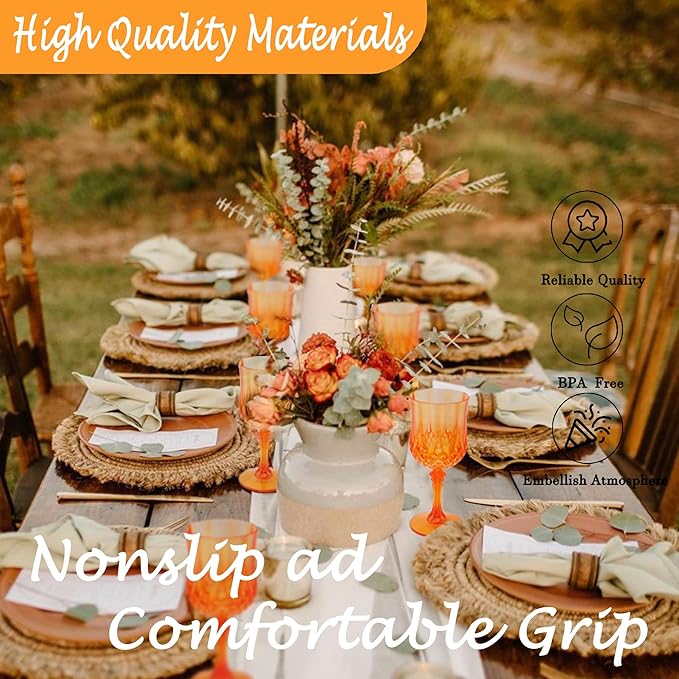 Plastic Wine Glasses,Plastic Goblets Vintage Style Cordial Drinking Glasses for Wedding Reception, Grand Event Party Supplies (24, Pumpkin orange)