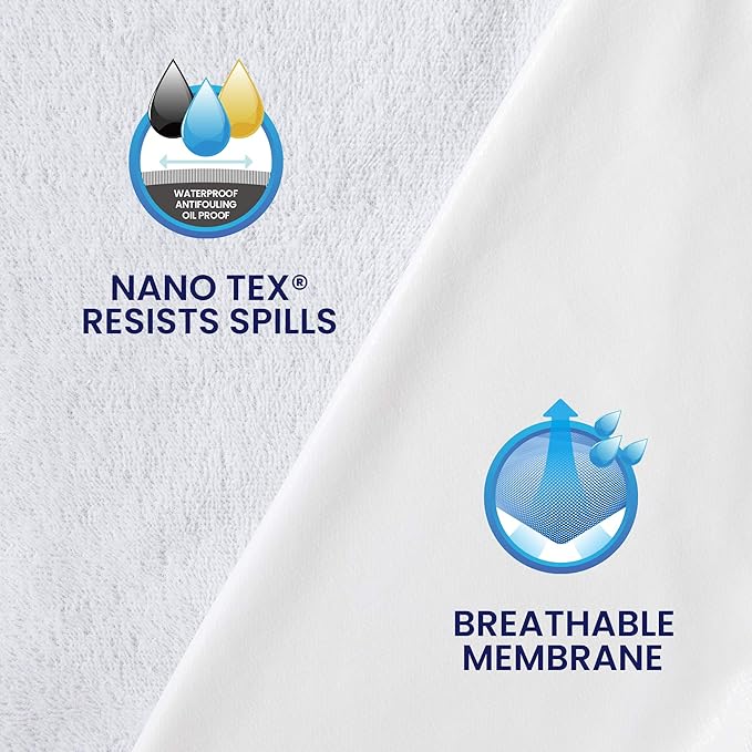 SLEEP ZONE Waterproof Mattress Protector Twin Size, Nanotex Soft Breathable Cotton Terry Mattress Cover, Washable Noiseless Bed Cover Deep Pocket 8"-21", (White Cali King)