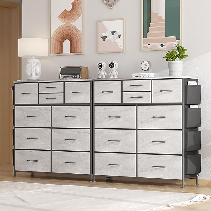 Lulive 10 Drawers Dresser for Bedroom, Chest of Drawers with Side Pockets and Hooks, PU Storage Dresser, Organizer Unit for Living Room, Hallway, Closet (Oakl)