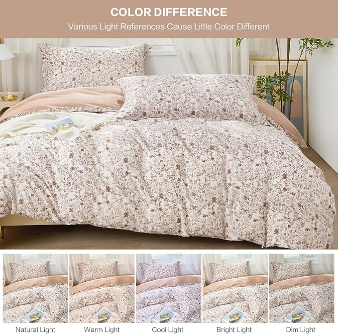 SAPHREAS Boho Floral Duvet Cover Set 3pcs Vintage Floral Botanical Bedding Comforter Cover Set 100% Cotton Ultra Soft 1 Duvet Cover 90"x80" 2 Pillow Shams, Comforter Not Included