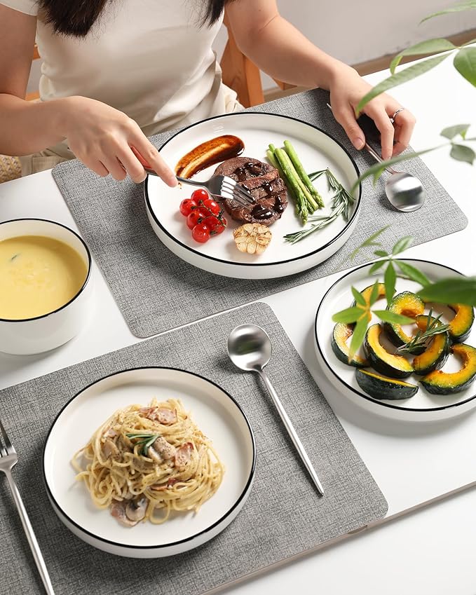 Sweejar Porcelain Dinnerware Sets for 4, 12 Pieces Ceramic Plates and Bowls Set, Classic Modern Simple Kitchen Dinner Dining Ware Set, Dishwasher and Microwave Safe Dishes Sets(Pure White)