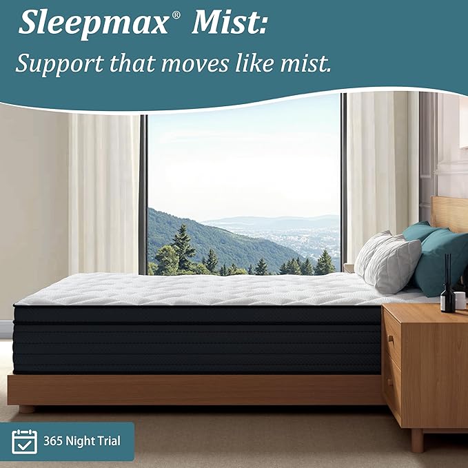 Sleepmax Twin Mattress 10 Inch - Deep Sleep Hybrid Mattress Pain Relief - Bed in a Box Extra Lumbar & Hip Support - Fiberglass-Free, CertiPUR-US Certified, 365-Night Trial
