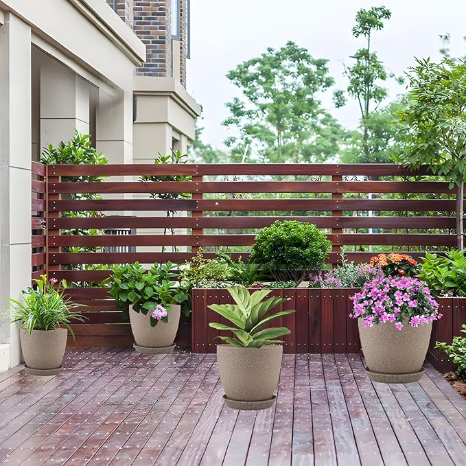 Plant Pots- 8.5/7.5/6.5/6 Inches 4 Pack Plastic Planters,Indoor Decor Flower Pots with Drainage Holes and Tray,Home Decor Flower pots for Indoor Plants Cactus, Succulents