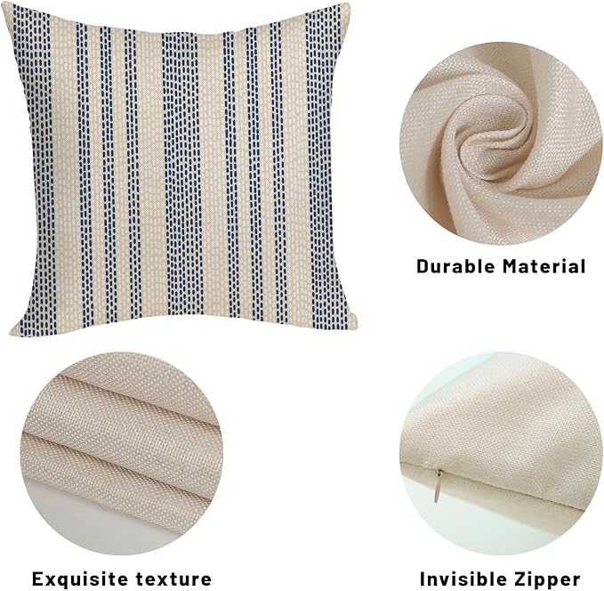 Boho Pillow Covers 18x18 Pack of 2 Blue Polka Dot Stripes Decorative Throw Pillow Covers Bohemian Abstract Modern Decoration Pillowcase Farmhouse Linen Cushion Case for Home Couch,Outdoor Decor