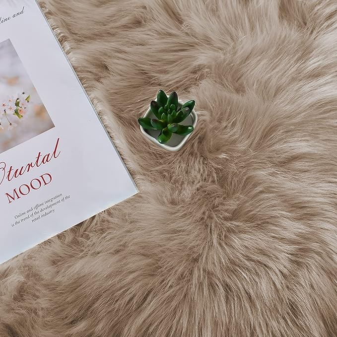 Latepis Washable Faux Fur 3x5 Area Rug Camel Beige Fluffy Shag Furry Sheepskin Rugs for Living Room Bedroom Dorm Plush Room Carpet Accent Rug Rectangle