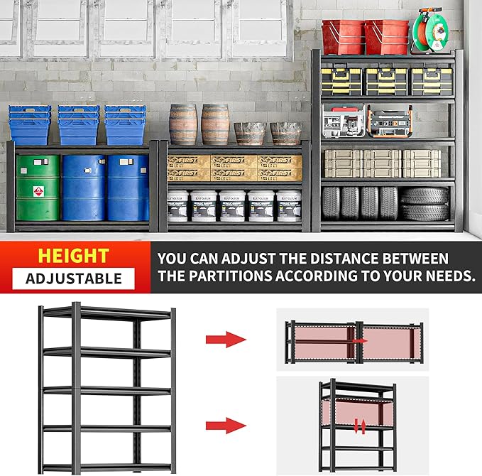 Garage Shelving Unit - 5-Tier Adjustable Metal Storage Shelf - Heavy Duty Industrial Rack for Garage, Basement, and Utility Room - Easy Assembly 18" D x40 W x78 H