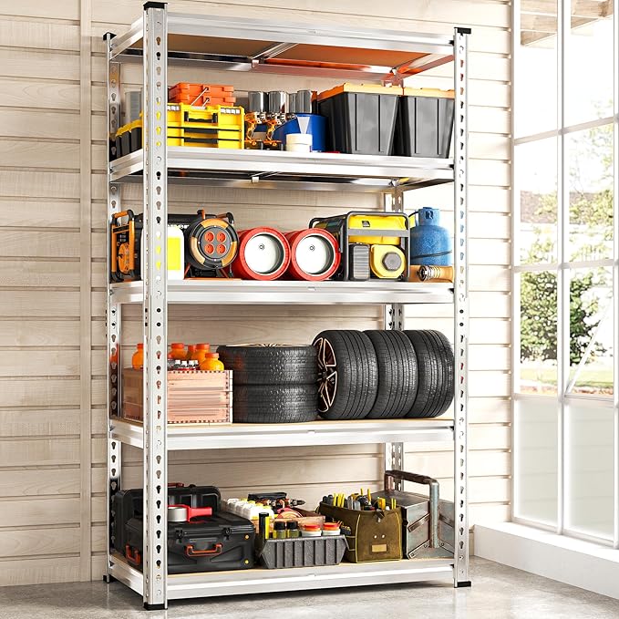 REIBII Storage Shelves 2020LBS Garage Shelving Heavy Duty Shelving 5 Tier Metal Shelving Units for Storage Adjustable Pantry Shelves for Kitchen Warehouse Basement 28" W x 12" D x 59.8" H, 3 Pack