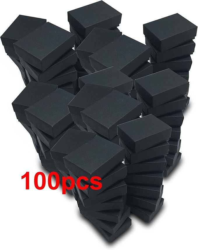 TheDisplayGuys - 100-Pack #11 Cotton Filled Cardboard Paper Jewelry Boxes Gift Case - Matte Black (2.1" x 1.8" x 0.8") - for Shipping or Storage