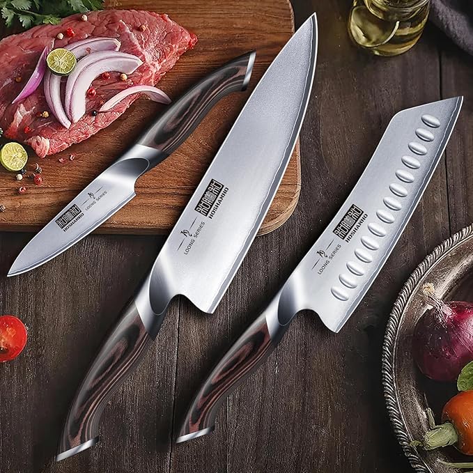 5 Pieces Knife Set, Japanese High Carbon Stainless Steel Kitchen Knife Sets, Professional Ultra Sharp Chef Knives Set with Ergonomic Pakkawood Handle