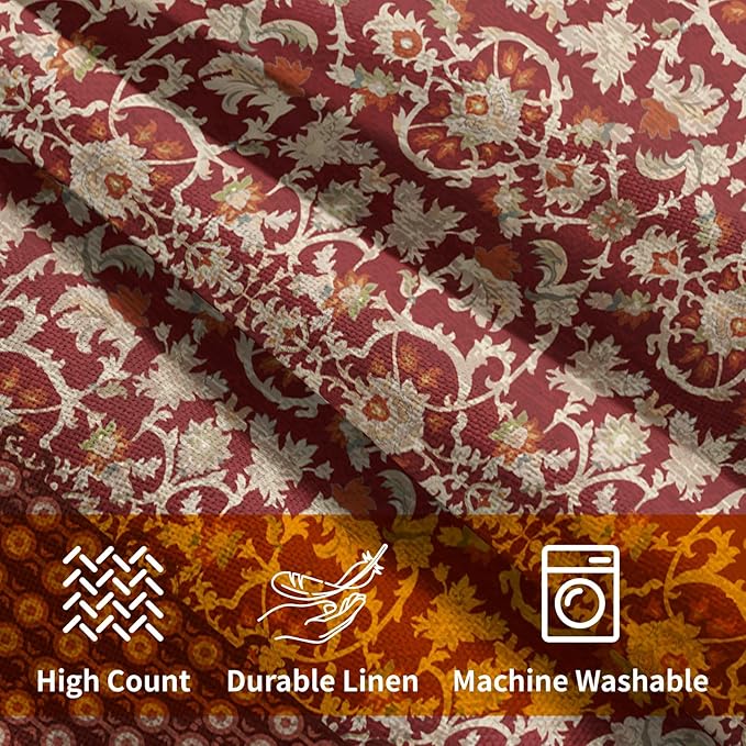 Kawani Red Antique Pillow Covers 18x18 Inch Vintage Floral Block Print Decorative Throw Pillows Set of 2 Retro Turkish Pillowcases for Couch Indoor Outdoor Home Decor