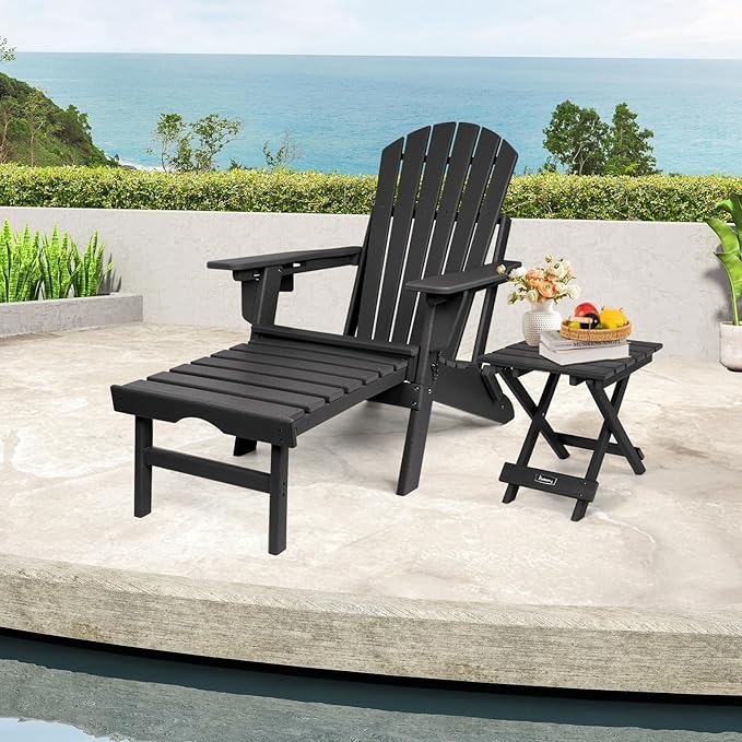 FUNBERRY Outdoor Folding Adirondack Side Table, Portable No Assembly Patio End Table HDPE All Weather