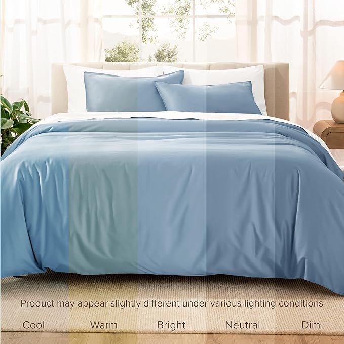 Bare Home 100% Organic Cotton Sateen Duvet Cover Set - Full/Queen Size - 400 Thread Count - Smooth Sateen Weave - Warm & Luxurious - Duvet Cover (Full/Queen, Dusty Blue)