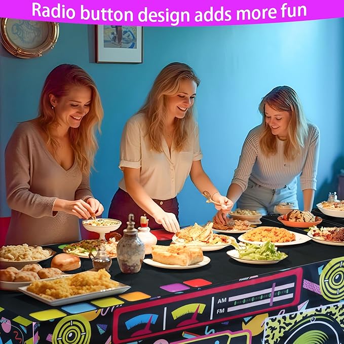 8FT 80s 90s Theme Party Tablecloth, 80s 90s Decorations for Back to 80s 90s Hip Hop Birthday Party
